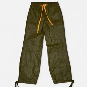 When Smoke Clears Olive Faux Leather Satin Lined Pants Size 32 Rare